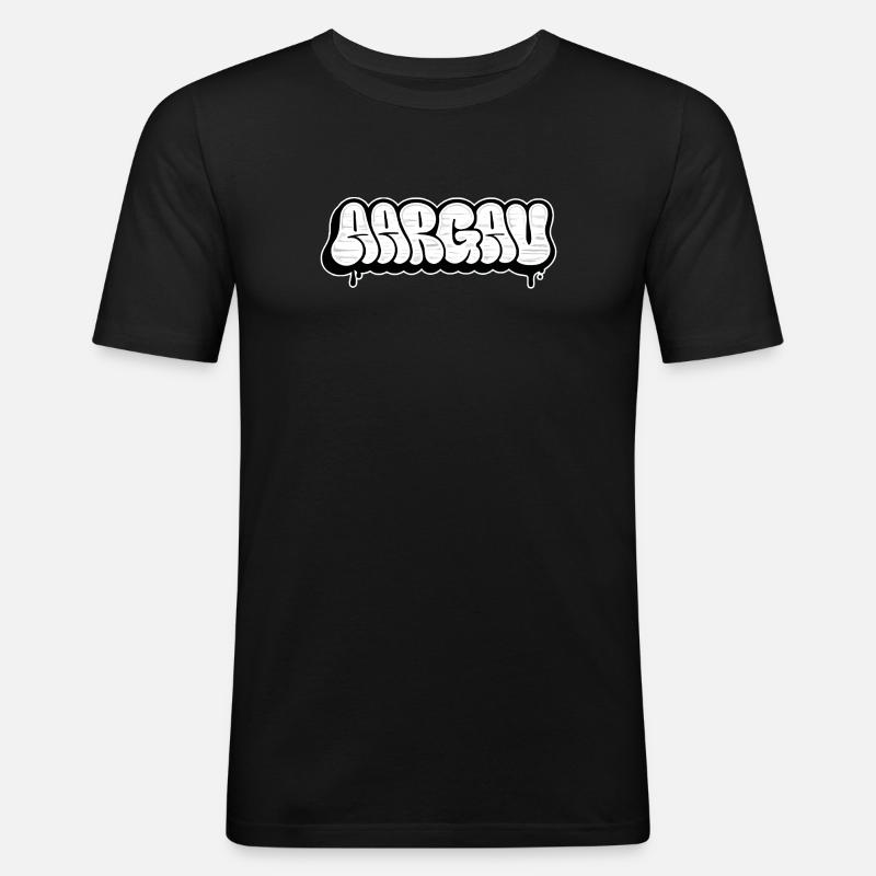 Aargau Graffiti Bubble - Männer Slim Fit T-Shirt - Schwarz