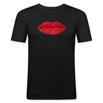 Intensiv rote geometrische Lippen - Männer Slim Fit T-Shirt - Schwarz - Vorne - Nik (191cm)