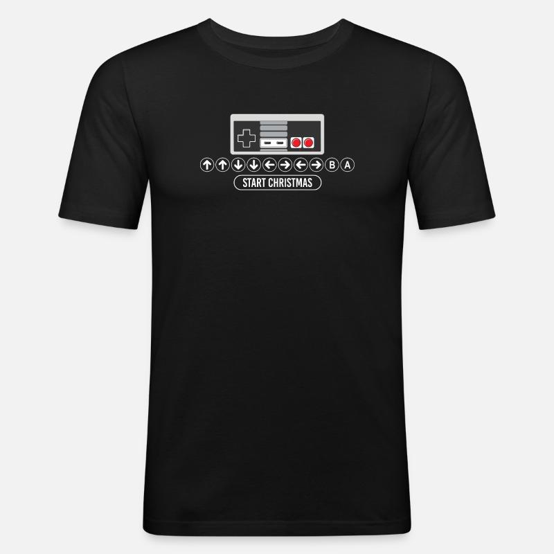 Cheat-Code Start Weihnachten Gaming Gamer Videospiel - Männer Slim Fit T-Shirt - Schwarz