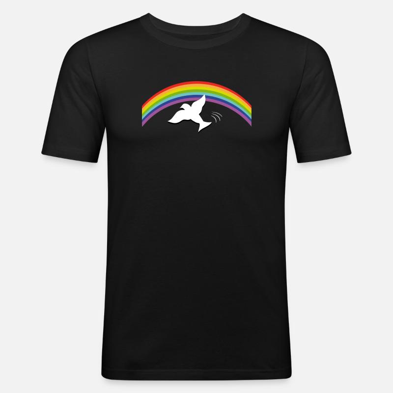 RAINBOW Regenbogen with peace dove - Männer Slim Fit T-Shirt - Schwarz