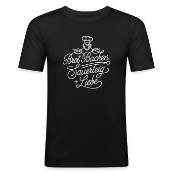 Backen mit Sauerteig und Liebe - Männer Slim Fit T-Shirt - Schwarz - Vorne - Nik (191cm)