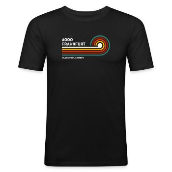 Francfort Chemise Rétro 6000 Code Postal Vintage 70s 80s - T-shirt près du corps Homme - noir - Devant - Nik (191cm)