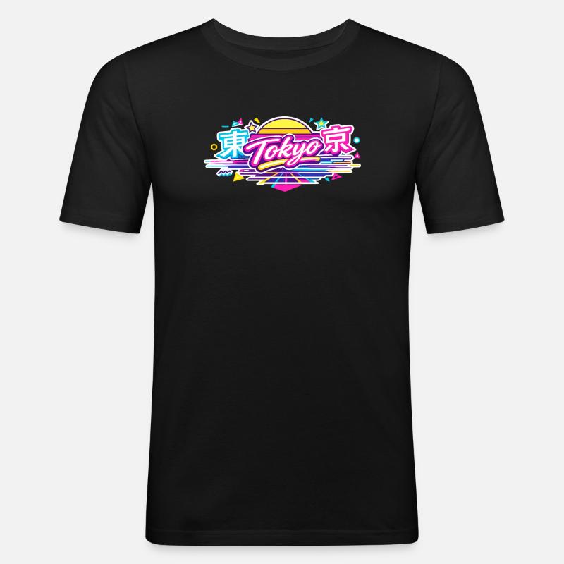 Tokyo Neon - Männer Slim Fit T-Shirt - Schwarz