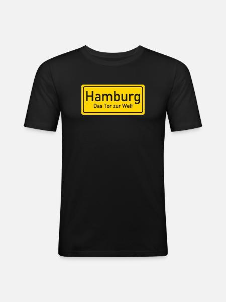 Hamburg place name sign Germany - Men's Slim Fit T-Shirt - black