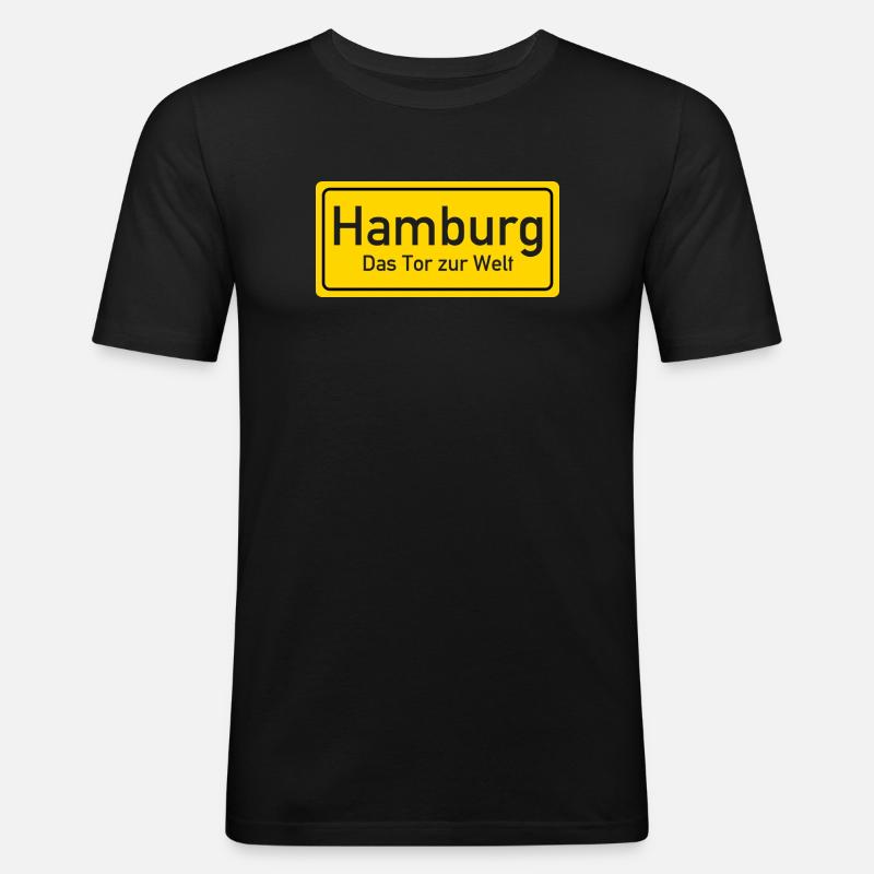 Hamburger Ortsschild Deutschland - Männer Slim Fit T-Shirt - Schwarz