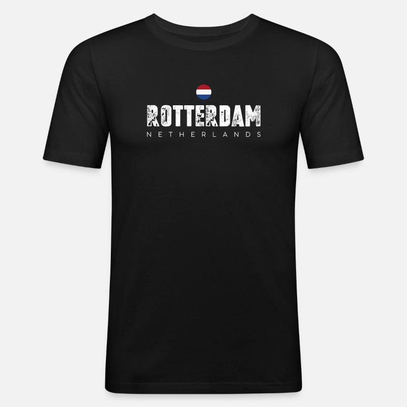 Rotterdam Bold City Emblem - Männer Slim Fit T-Shirt - Schwarz