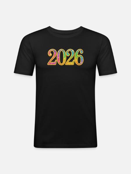Nyttårsaften | Glitrende årstall 2026 - Slim Fit T-skjorte for menn - svart