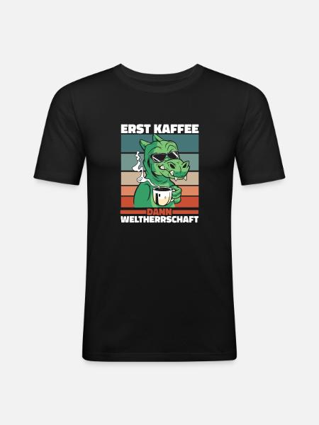 Dinosaurier Kaffee Sonnenbrille - Männer Slim Fit T-Shirt - Schwarz
