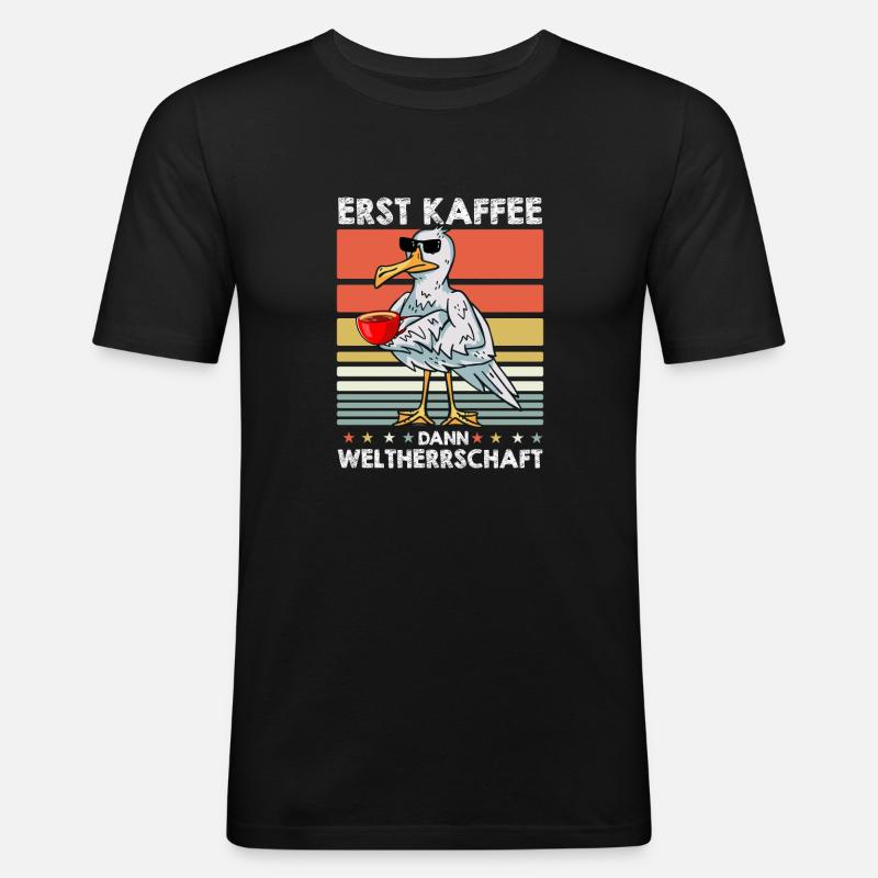 Möwe Kaffee-Sonnenbrille - Männer Slim Fit T-Shirt - Schwarz