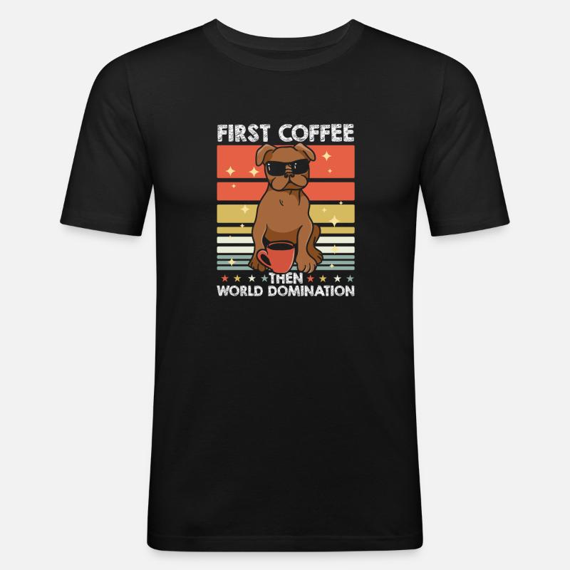 Mops Hund Kaffee Sonnenbrille - Männer Slim Fit T-Shirt - Schwarz