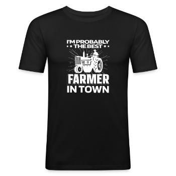 Landmand landmand sjov - Herre Slim Fit T-Shirt - sort - Foran - Nik (191cm)