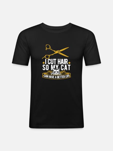 Barber Barbershop Cat - Men's Slim Fit T-Shirt - black
