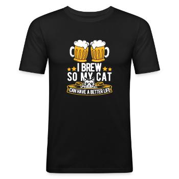 Hobby Brewer Beer Craft Beer Cat - Men's Slim Fit T-Shirt - black - Front - Nik (191cm)