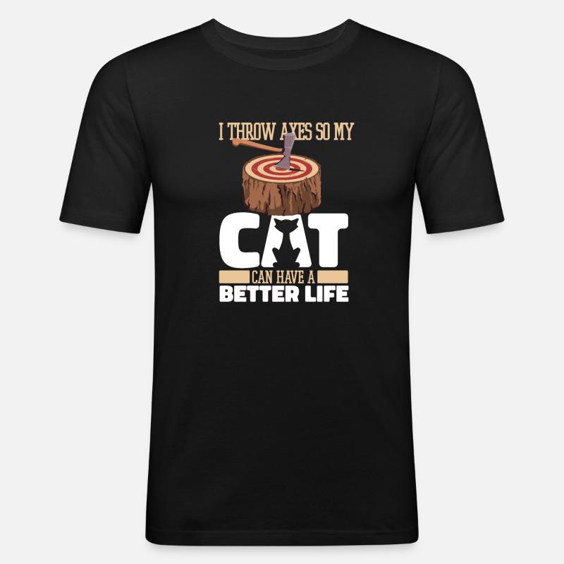 Axtwerfen Axtwerfer Katze - Männer Slim Fit T-Shirt - Schwarz