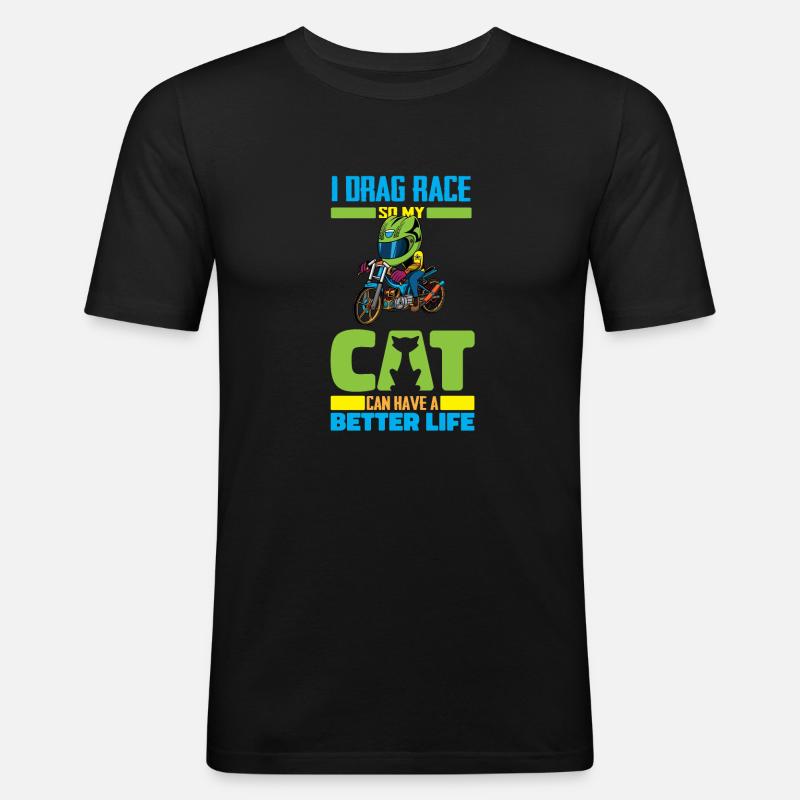 Dragster Drag Race Katze - Männer Slim Fit T-Shirt - Schwarz