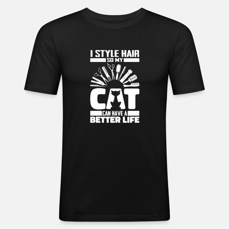 Coiffeur Coiffeur Chat - T-shirt près du corps Homme - noir