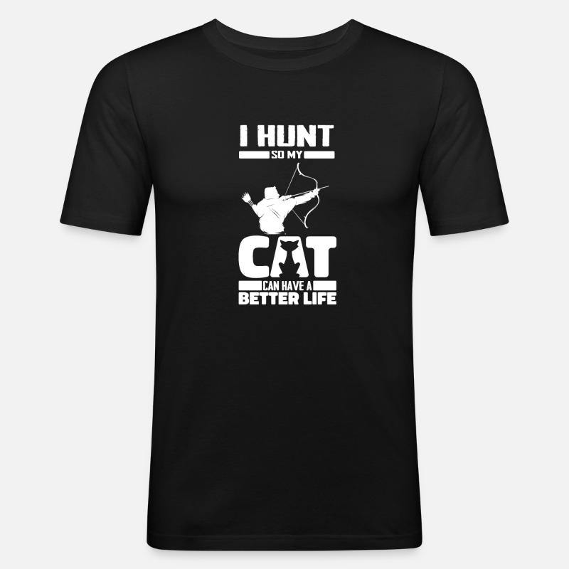 Bogenjagd Bogenjäger Katze - Männer Slim Fit T-Shirt - Schwarz