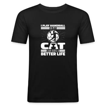 Handball Handball Player Cat - T-shirt près du corps Homme - noir - Devant - Nik (191cm)
