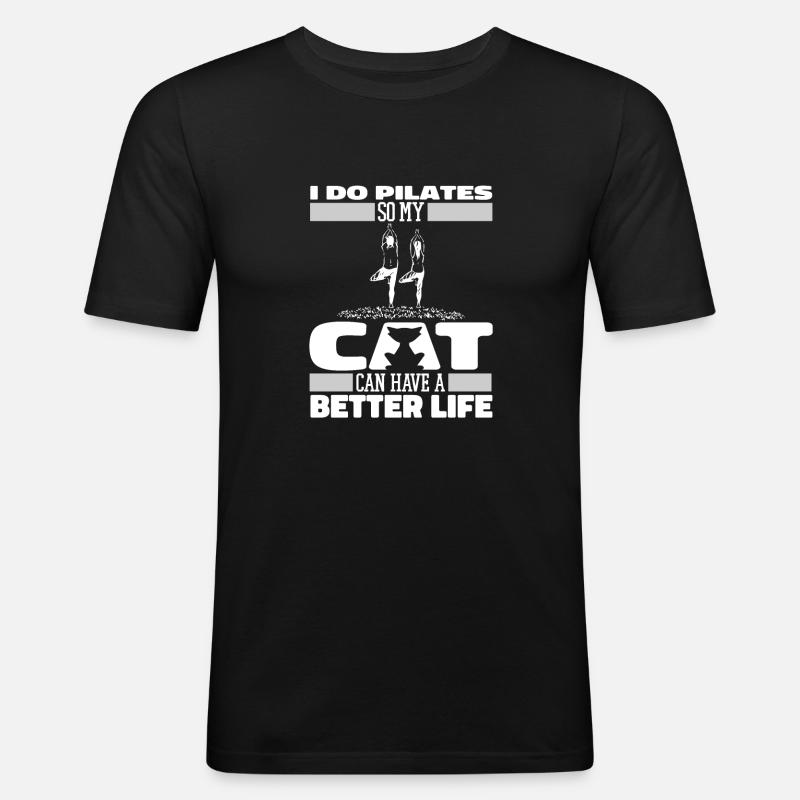 Pilates Katze - Männer Slim Fit T-Shirt - Schwarz