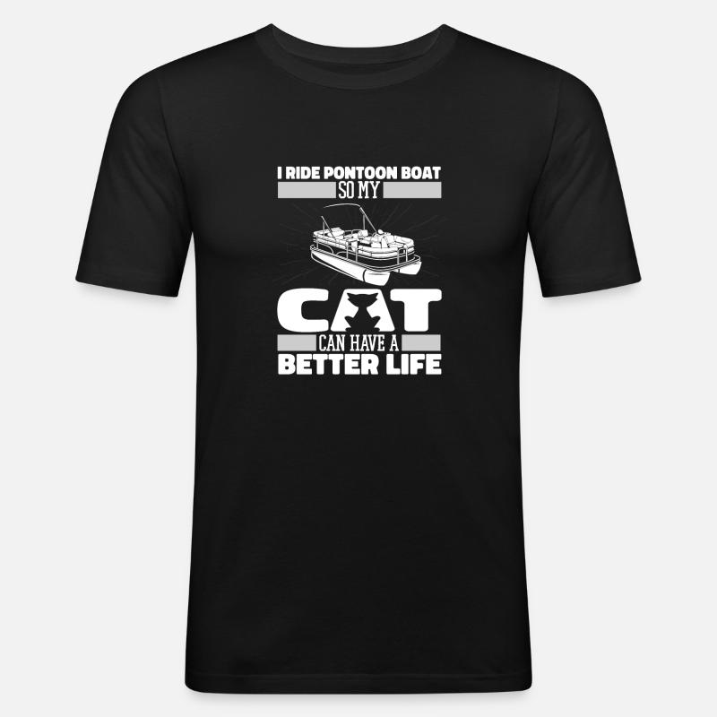 Pontonboot Katze - Männer Slim Fit T-Shirt - Schwarz