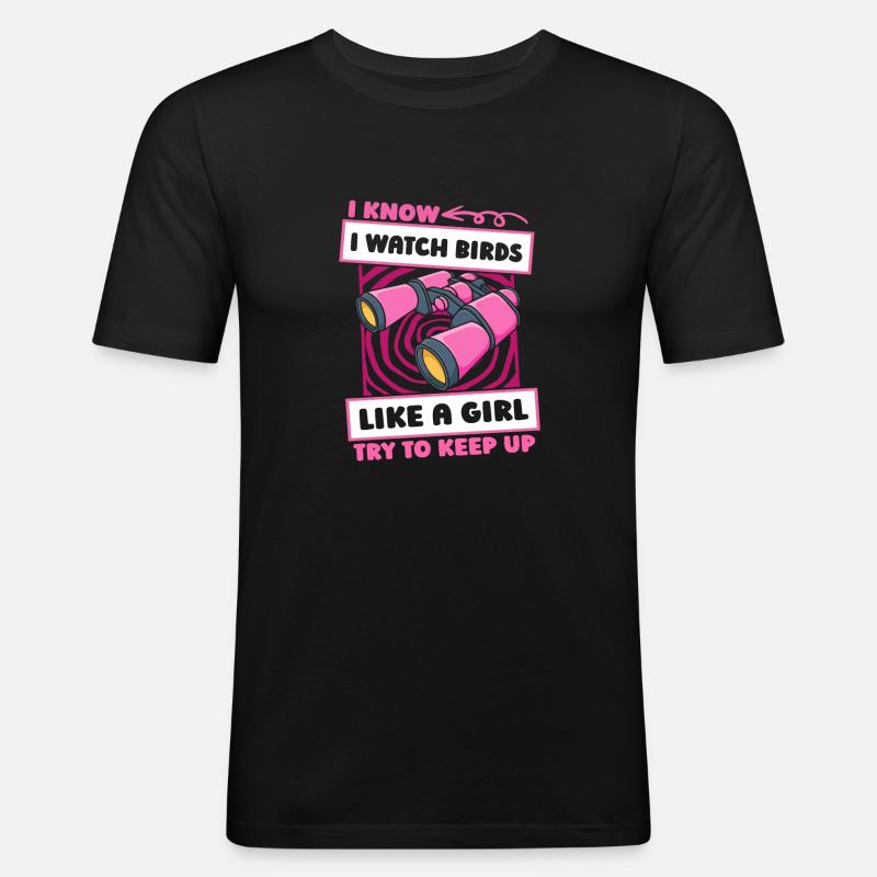 Vogelbeobachter Mädchen - Männer Slim Fit T-Shirt - Schwarz
