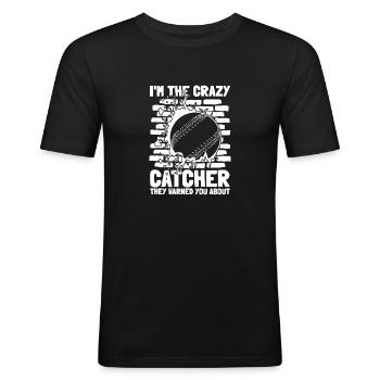 Softball Fänger - Männer Slim Fit T-Shirt - Schwarz - Vorne - Nik (191cm)