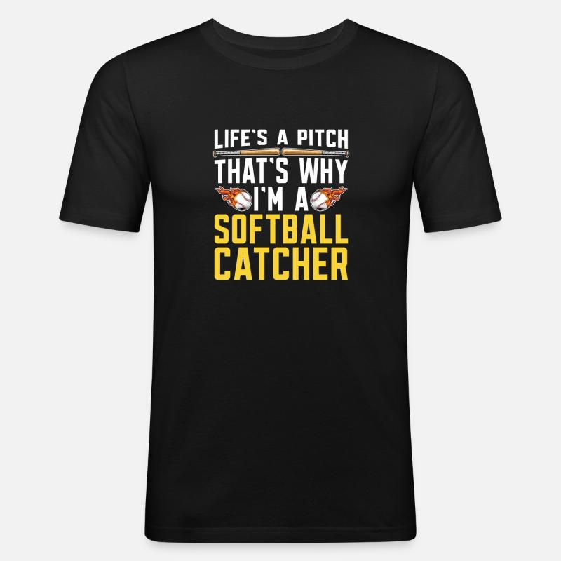 Softball Fänger - Männer Slim Fit T-Shirt - Schwarz