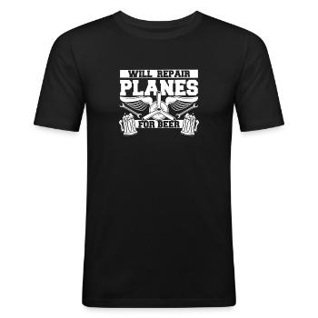 Flugzeug Mechaniker - Männer Slim Fit T-Shirt - Schwarz - Vorne - Nik (191cm)