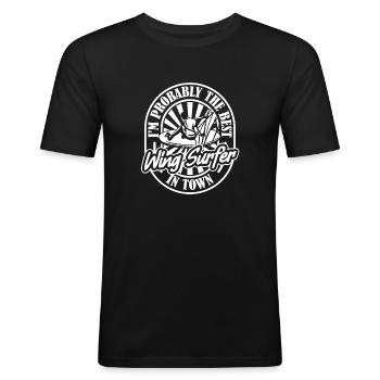 Wing Surf Wing Foil - Männer Slim Fit T-Shirt - Schwarz - Vorne - Nik (191cm)