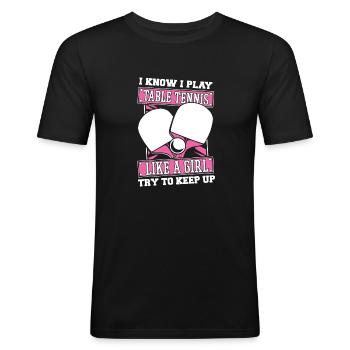 Tischtennis Pingpong Mädchen - Männer Slim Fit T-Shirt - Schwarz - Vorne - Nik (191cm)