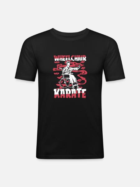Karate Rollstuhl - Männer Slim Fit T-Shirt - Schwarz
