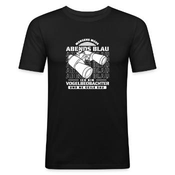 Vogelbeobachter Morgens Mde Abends Blau - Männer Slim Fit T-Shirt - Schwarz - Vorne - Nik (191cm)