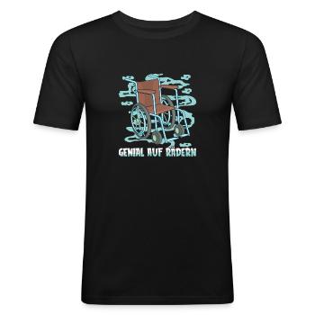 Rollstuhl Rollstuhlfahrer - Männer Slim Fit T-Shirt - Schwarz - Vorne - Nik (191cm)