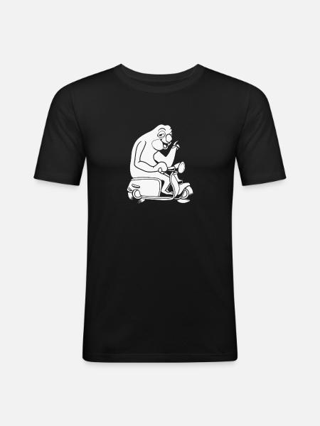 Motorroller Faultier - Männer Slim Fit T-Shirt - Schwarz