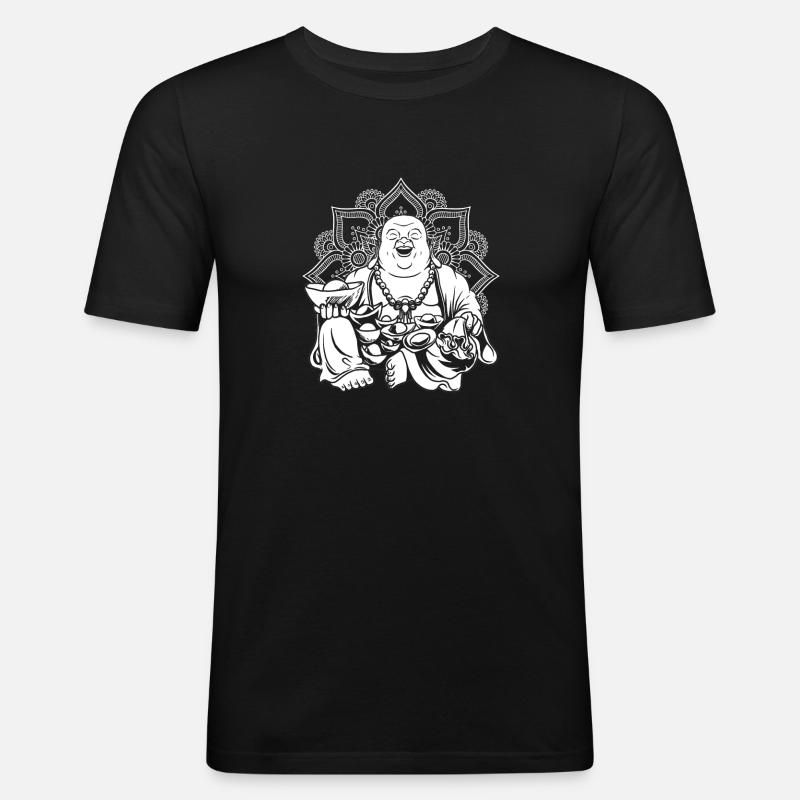 Buddha Buddhist Mandala - Männer Slim Fit T-Shirt - Schwarz