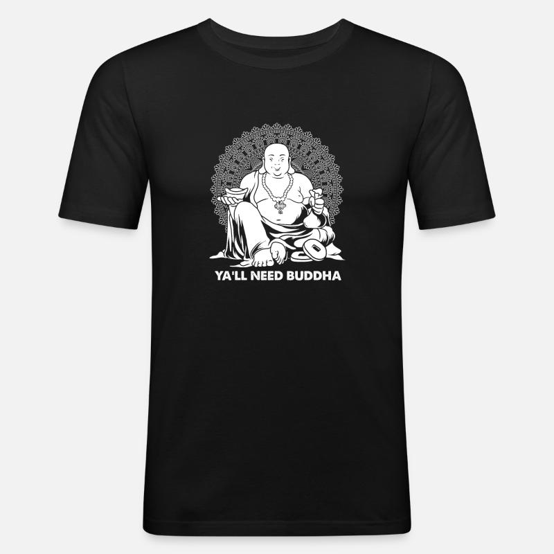 Buddha Buddhist Witzig - Männer Slim Fit T-Shirt - Schwarz