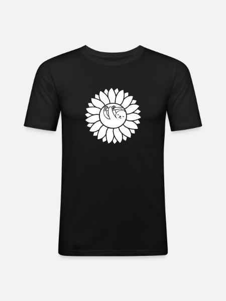 Faultier Sonnenblume - Männer Slim Fit T-Shirt - Schwarz