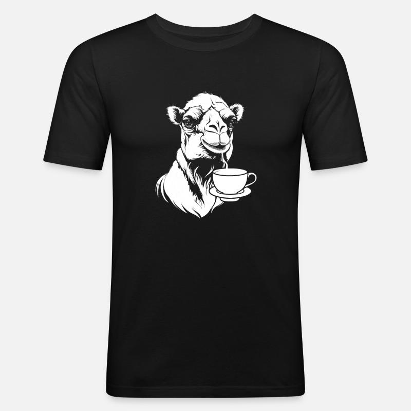 Kamel Kaffee - Männer Slim Fit T-Shirt - Schwarz