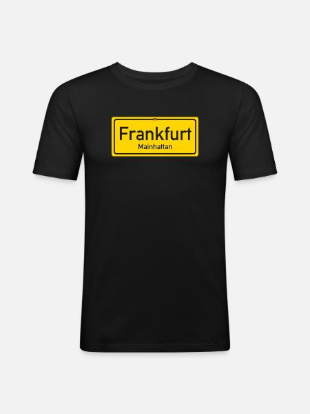 Frankfurter Ortsschild - Männer Slim Fit T-Shirt - Schwarz