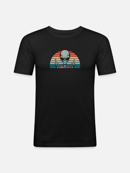Alien Außerirdischer - Männer Slim Fit T-Shirt - Schwarz