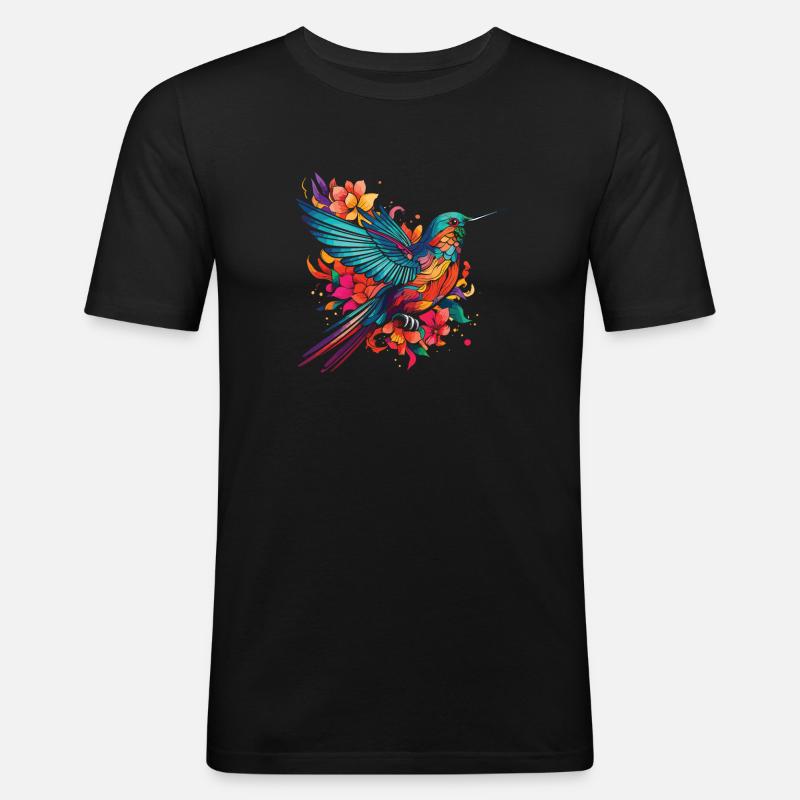 Colibri, Fleurs, Oiseau De Fleur - T-shirt près du corps Homme - noir