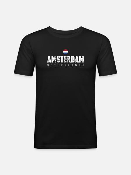 Amsterdam Bold Distressed Typography - Men's Slim Fit T-Shirt - black