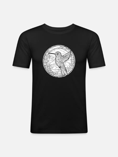 Kolibri Buntglas - Männer Slim Fit T-Shirt - Schwarz