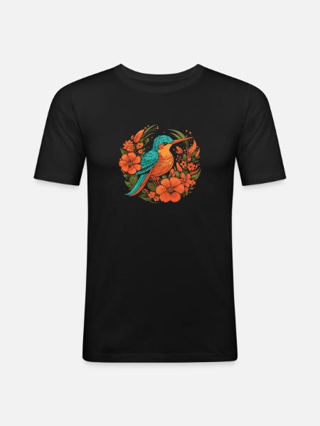 Fleurs de colibri - T-shirt près du corps Homme - noir