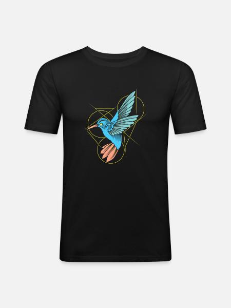 Hummingbird Abstract Line Art - Men's Slim Fit T-Shirt - black