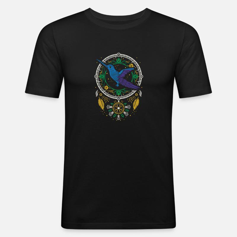 Kolibri Traumfängervogel - Männer Slim Fit T-Shirt - Schwarz