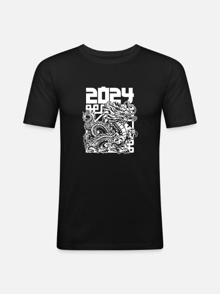 Année du Dragon 2024 - T-shirt près du corps Homme - noir