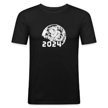 Année du Dragon 2024 - T-shirt près du corps Homme - noir - Devant - Nik (191cm)
