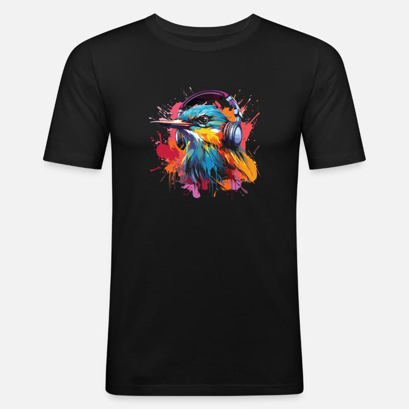 Kolibri Kopfhörer - Männer Slim Fit T-Shirt - Schwarz