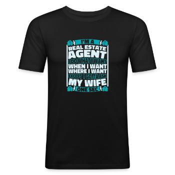 Immobilienmakler - Männer Slim Fit T-Shirt - Schwarz - Vorne - Nik (191cm)